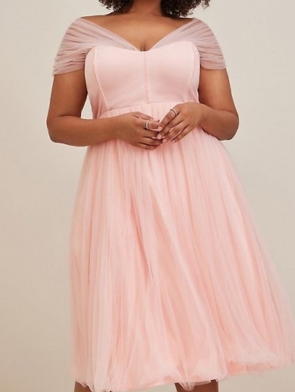 Torrid Blush Pink Off-Shoulder Tulle Tea-Length Dress